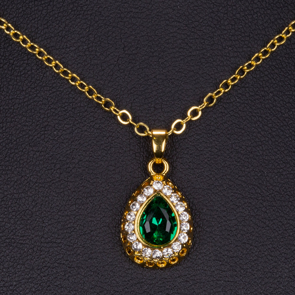 Pozlacená Slitinová Sada se Zeleným Emporia® Křišťálem a Bílým Emporia® Křišťálem ( Náhrdelník+Náušnice+Náramek+Prsten+Přívěsek ) 3 