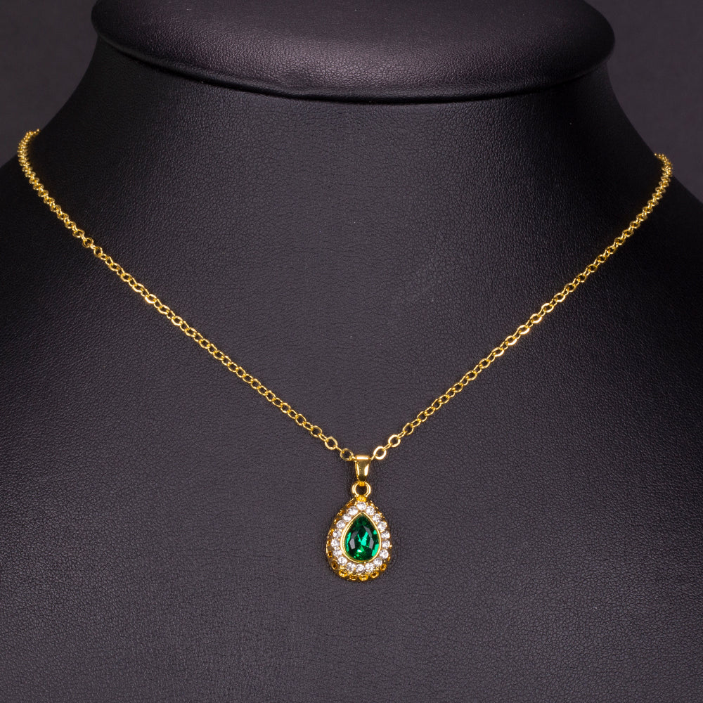 Pozlacená Slitinová Sada se Zeleným Emporia® Křišťálem a Bílým Emporia® Křišťálem ( Náhrdelník+Náušnice+Náramek+Prsten+Přívěsek ) 4 