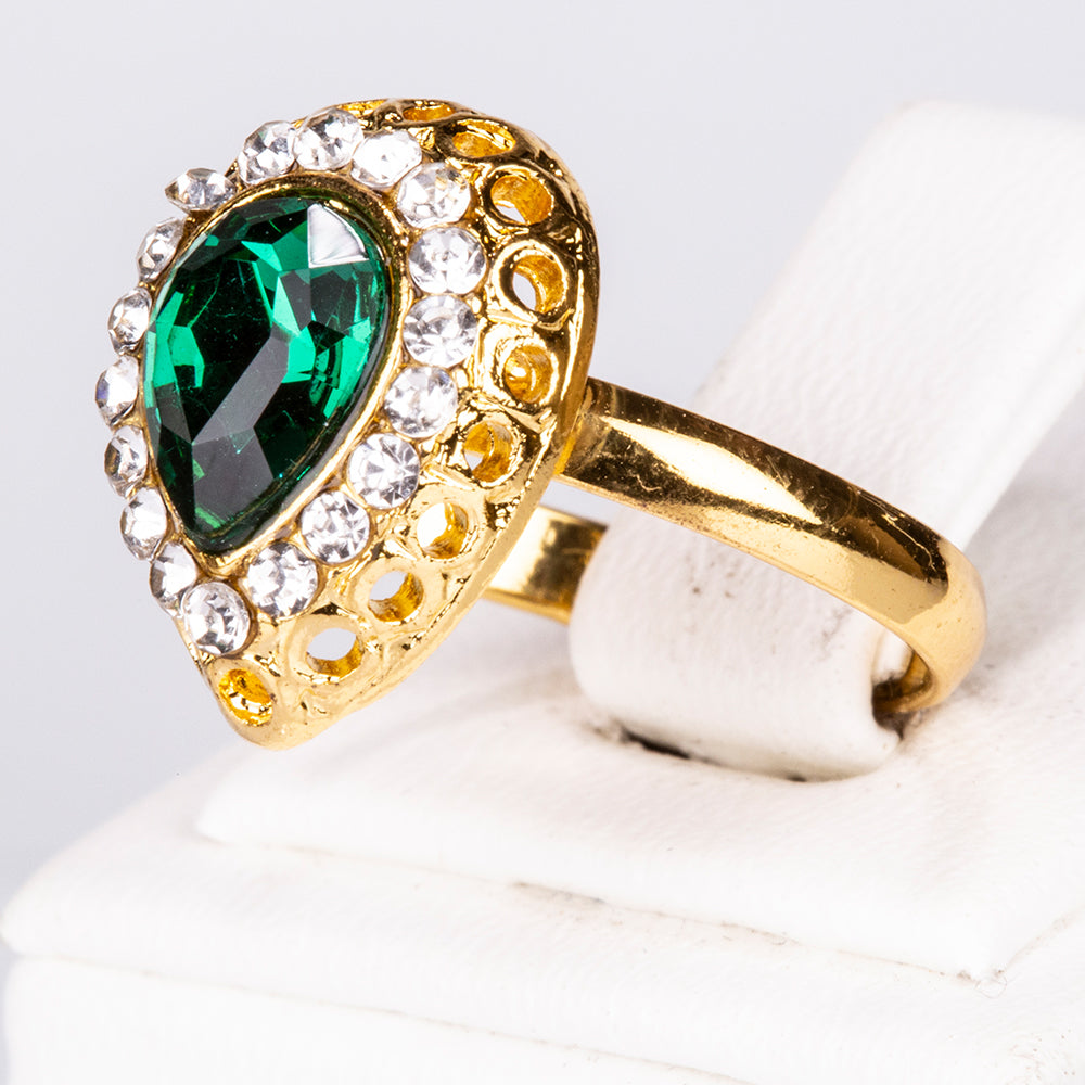 Pozlacená Slitinová Sada se Zeleným Emporia® Křišťálem a Bílým Emporia® Křišťálem ( Náhrdelník+Náušnice+Náramek+Prsten+Přívěsek )