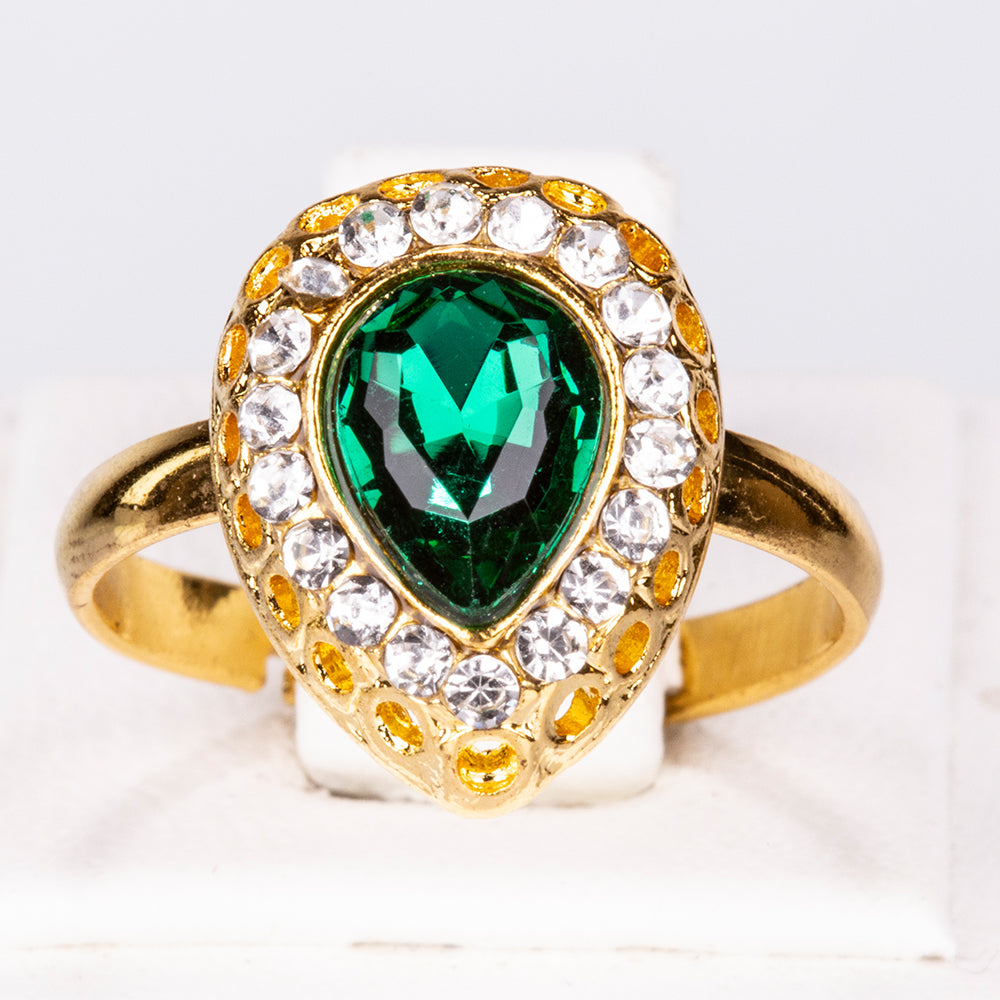 Pozlacená Slitinová Sada se Zeleným Emporia® Křišťálem a Bílým Emporia® Křišťálem ( Náhrdelník+Náušnice+Náramek+Prsten+Přívěsek )