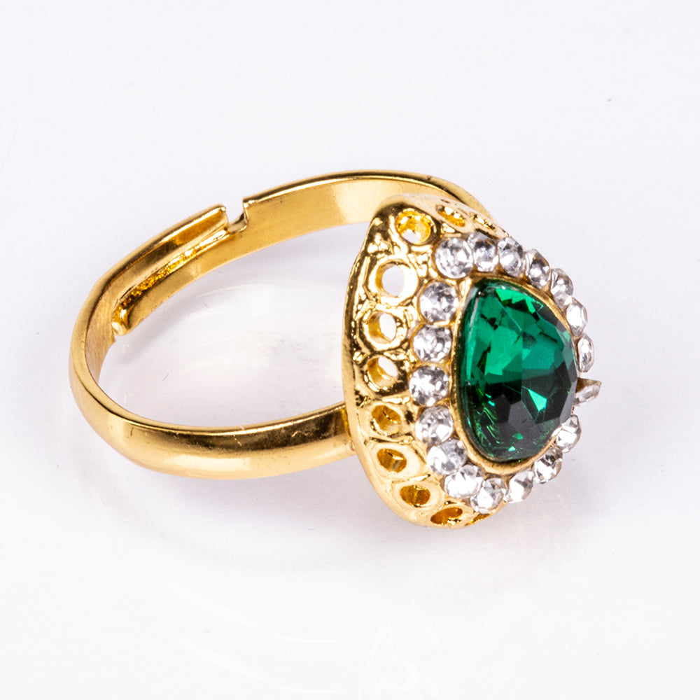 Pozlacená Slitinová Sada se Zeleným Emporia® Křišťálem a Bílým Emporia® Křišťálem ( Náhrdelník+Náušnice+Náramek+Prsten+Přívěsek ) 6 