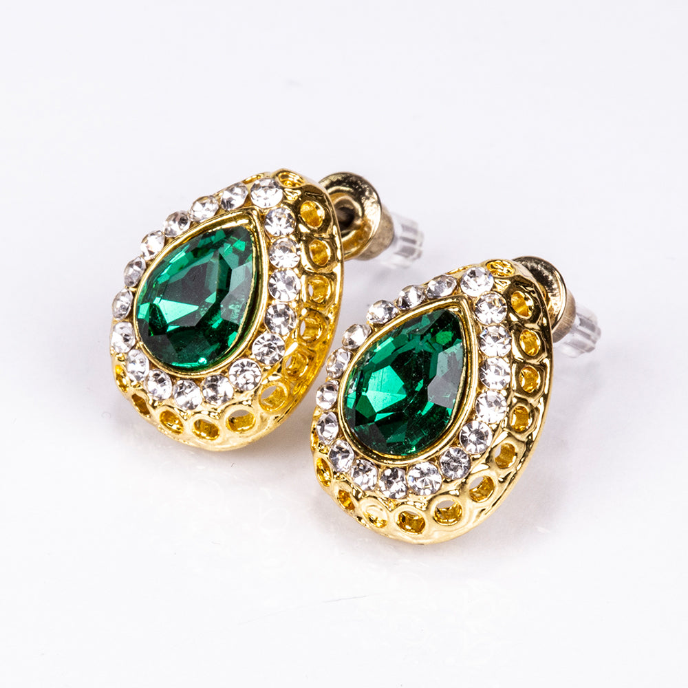 Pozlacená Slitinová Sada se Zeleným Emporia® Křišťálem a Bílým Emporia® Křišťálem ( Náhrdelník+Náušnice+Náramek+Prsten+Přívěsek )