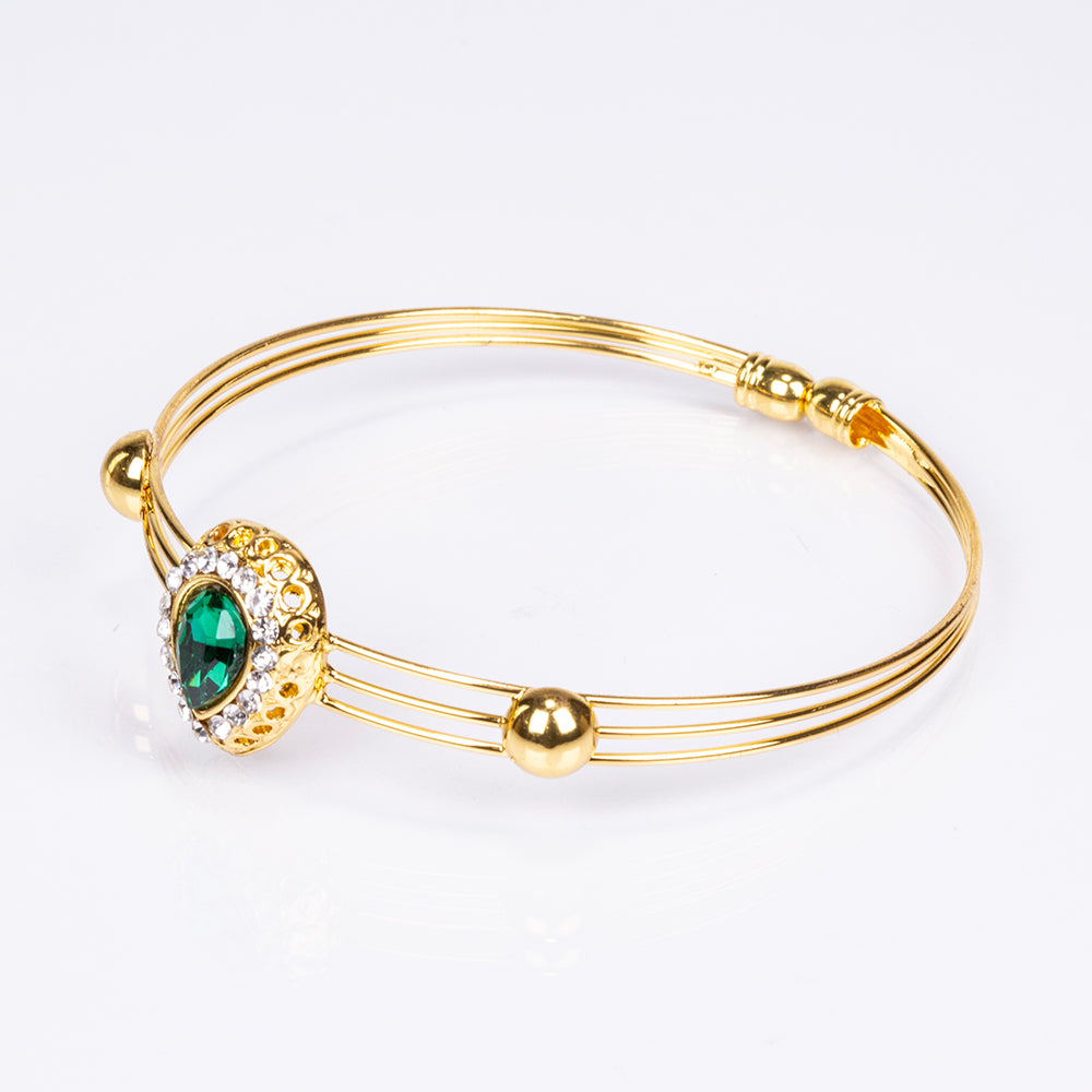 Pozlacená Slitinová Sada se Zeleným Emporia® Křišťálem a Bílým Emporia® Křišťálem ( Náhrdelník+Náušnice+Náramek+Prsten+Přívěsek ) 10 