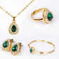 Pozlacená Slitinová Sada se Zeleným Emporia® Křišťálem a Bílým Emporia® Křišťálem ( Náhrdelník+Náušnice+Náramek+Prsten+Přívěsek )