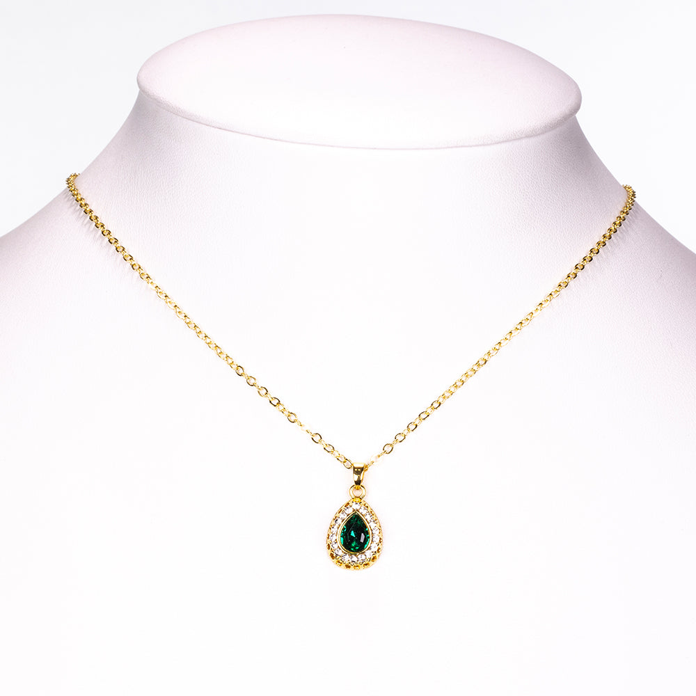 Pozlacená Slitinová Sada se Zeleným Emporia® Křišťálem a Bílým Emporia® Křišťálem ( Náhrdelník+Náušnice+Náramek+Prsten+Přívěsek )