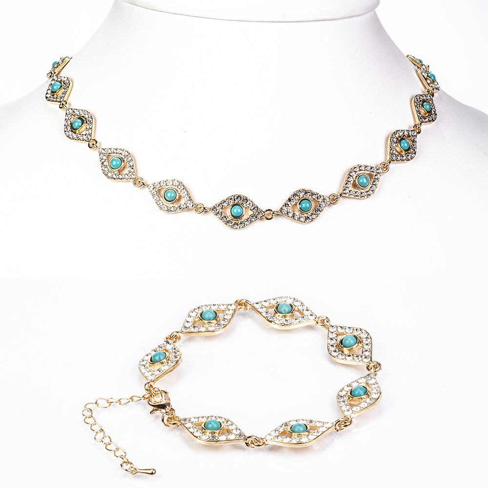 Pozlacená Slitinová Sada s Tyrkysem a Bílým Emporia® Křišťálem ( Náhrdelník+Náramek ) 1 