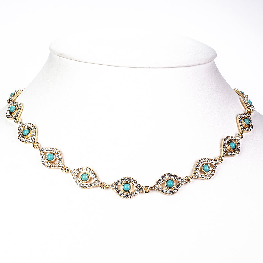 Pozlacená Slitinová Sada s Tyrkysem a Bílým Emporia® Křišťálem ( Náhrdelník+Náramek ) 3 