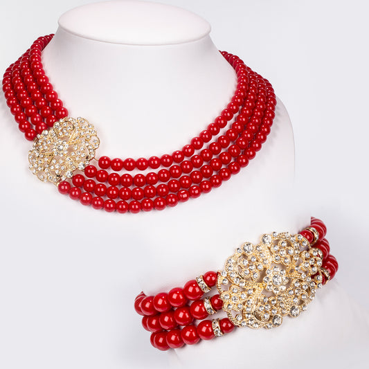 Pozlacená slitina - Sada s Bílým Emporia® Křišťálem - Karátové číslo: 977.3. přibližná hmotnost: 210 gramů ( Náhrdelník+Náramek )