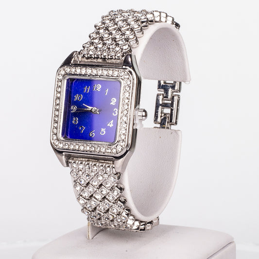 Pozlacená slitina - Hodinky s Modrým Emporia® Křišťálem a Bílým Emporia® Křišťálem - Karátové číslo: 12. přibližná hmotnost: 57 gramů ( Náhrdelník+Náušnice+Přívěsek )