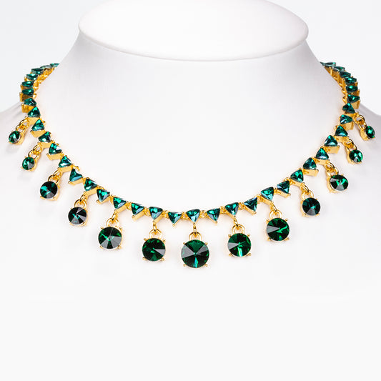 Pozlacená slitina - Sada se Zeleným Emporia® Křišťálem - Karátové číslo: 31.22. přibližná hmotnost: 15 gramů ( Náhrdelník+Náušnice )