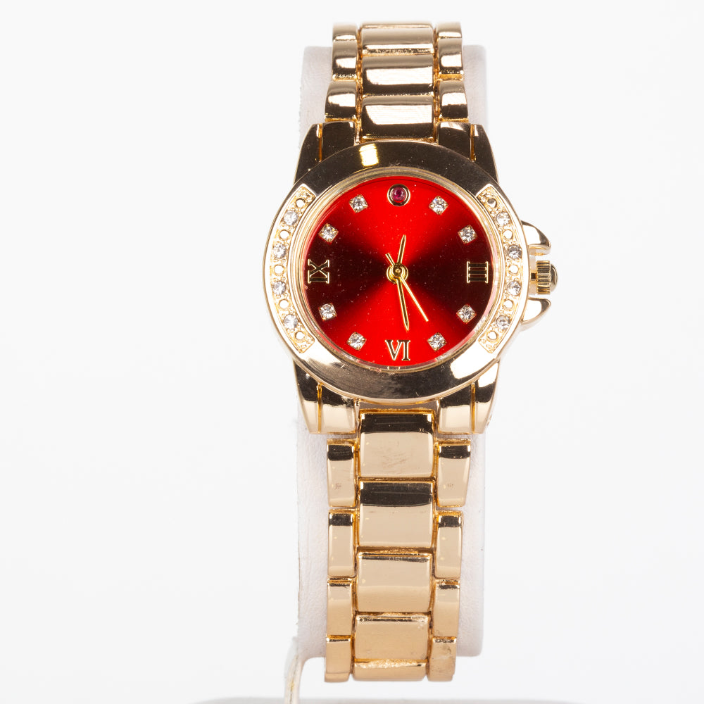 Pozlacená slitina - Hodinky s Rubínem a Bílým Emporia® Křišťálem - Karátové číslo: 0.92. přibližná hmotnost: 62 gramů ( Náhrdelník+Náušnice+Přívěsek ) 7 