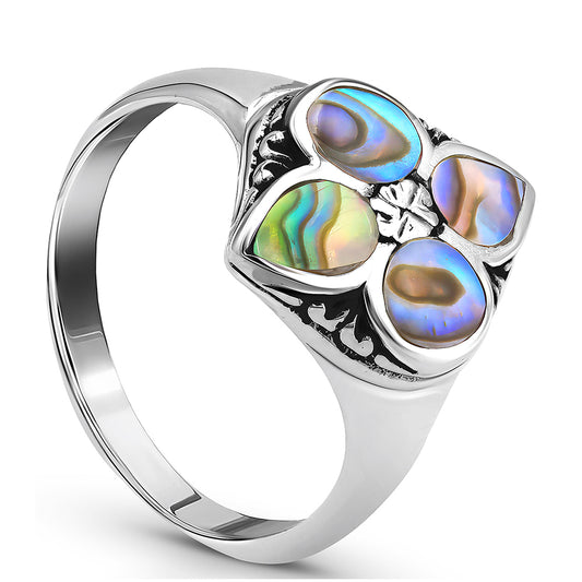 Stříbro 925/1000 - Prsten s Mušlí Abalone - Karátové číslo: 2.75. přibližná hmotnost: 4.79 gramů