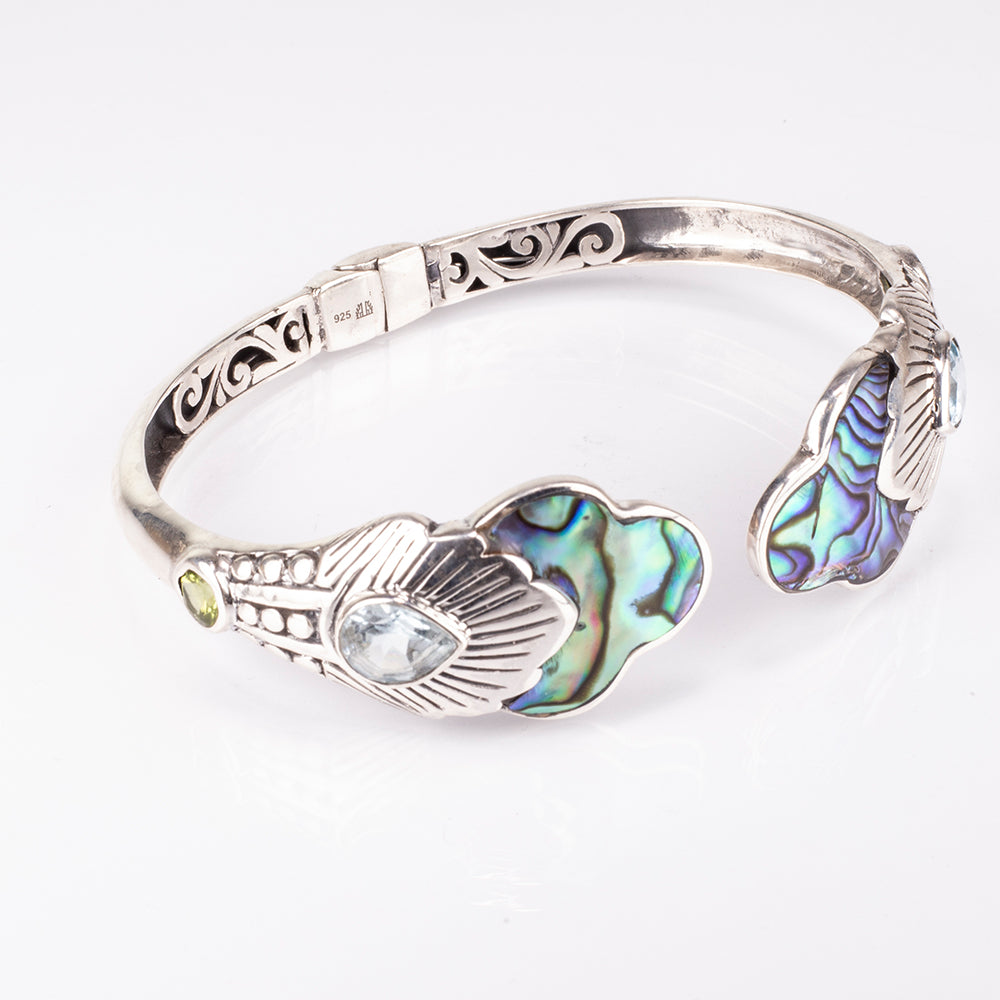 Stříbro 925/1000 - Náramek s Mušlí Abalone a Lapisem Lazuli - Karátové číslo: 9.6. přibližná hmotnost: 22.1 gramů 3 