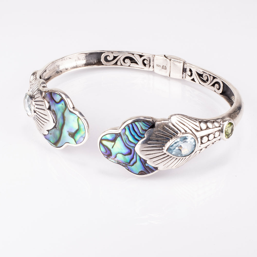Stříbro 925/1000 - Náramek s Mušlí Abalone a Lapisem Lazuli - Karátové číslo: 9.6. přibližná hmotnost: 22.1 gramů 5 