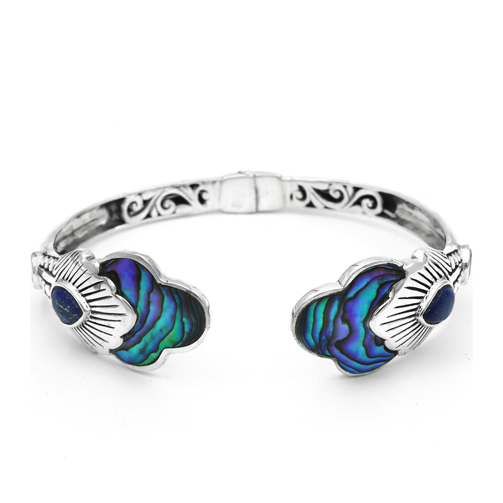 Stříbro 925/1000 - Náramek s Mušlí Abalone a Lapisem Lazuli - Karátové číslo: 9.6. přibližná hmotnost: 22.1 gramů