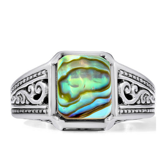 Stříbro 925/1000 - Prsten s Mušlí Abalone - Karátové číslo: 1.25. přibližná hmotnost: 8.35 gramů