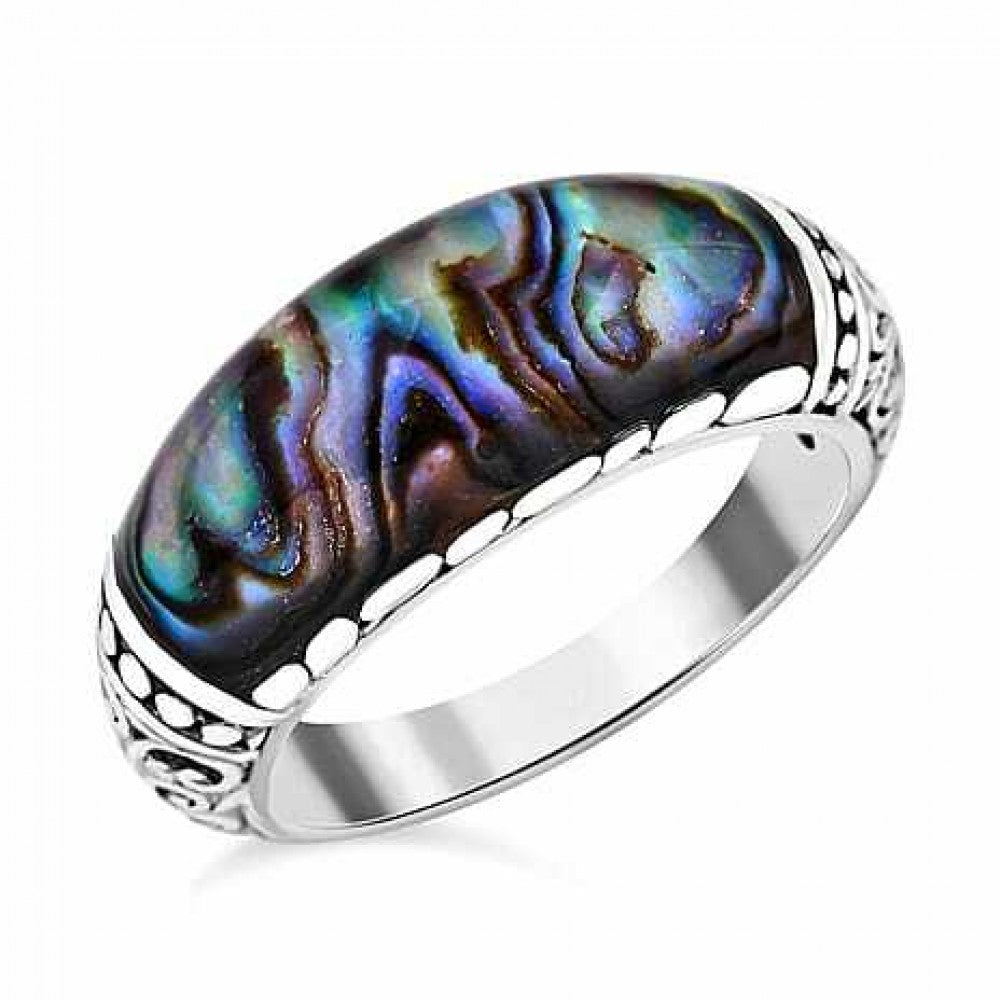 Stříbro 925/1000 - Prsten s Mušlí Abalone - Karátové číslo: 1.25. přibližná hmotnost: 5.25 gramů 1 