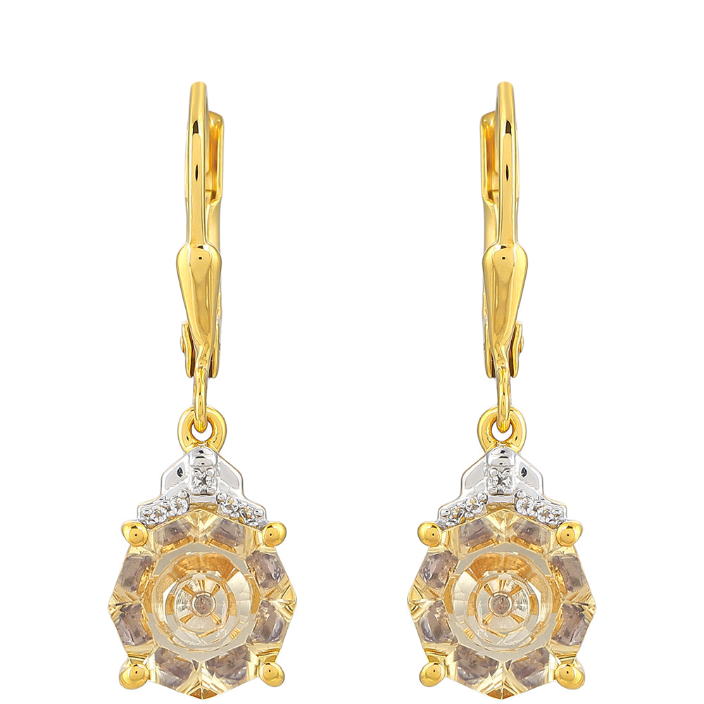 Pozlacené Stříbrné Náušnice s Tanzanitem a Champagne Křemenem