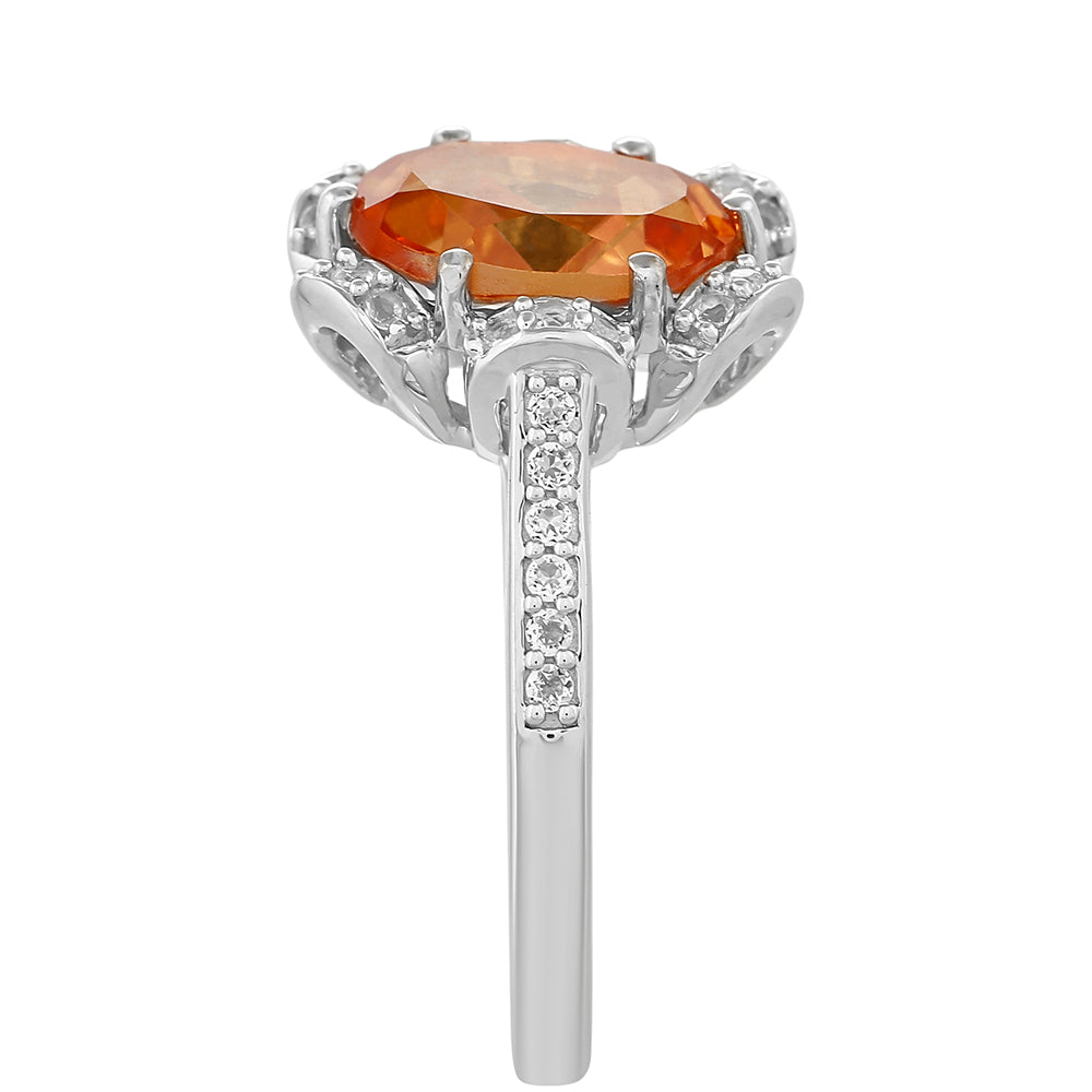 Stříbrný Prsten s Padparadscha Křemenem a Bílým Topazem 3 