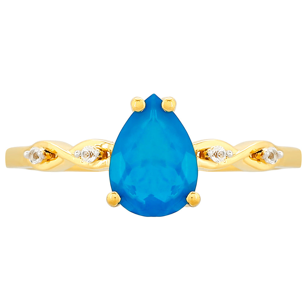 Pozlacené Stříbro 925/1000 - Prsten s etiopským Paraiba modrým opálem a Bílým Topazem - Karátové číslo: 0.82. přibližná hmotnost: 2.02 gramů 1 