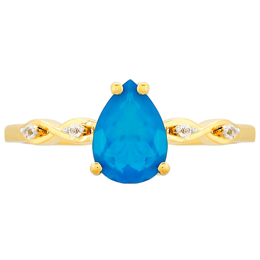 Pozlacené Stříbro 925/1000 - Prsten s etiopským Paraiba modrým opálem a Bílým Topazem - Karátové číslo: 0.82. přibližná hmotnost: 2.02 gramů