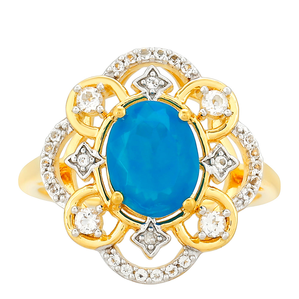 Pozlacené Stříbro 925/1000 - Prsten s etiopským Paraiba modrým opálem a Bílým Topazem - Karátové číslo: 1.29. přibližná hmotnost: 3.04 gramů 1 