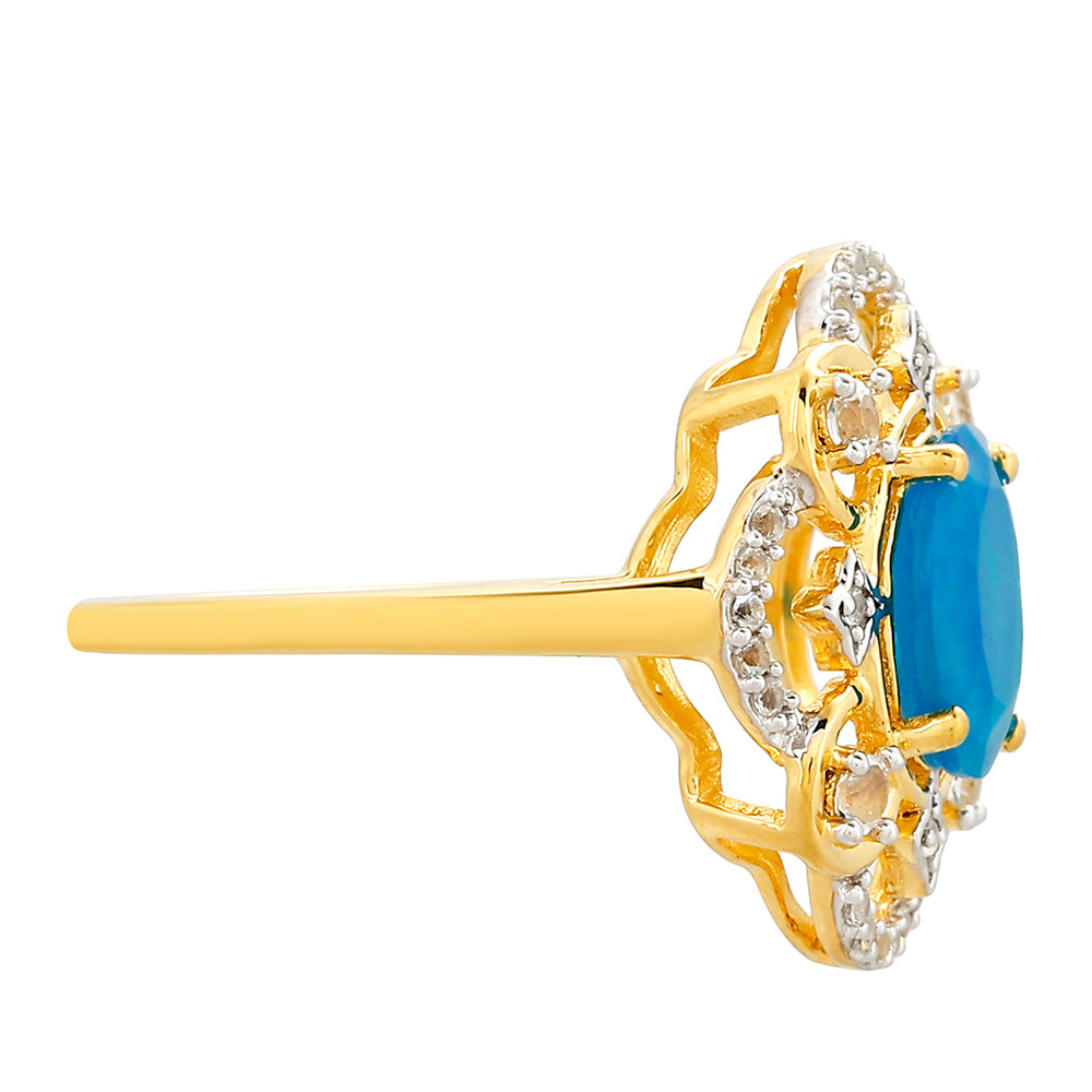 Pozlacené Stříbro 925/1000 - Prsten s etiopským Paraiba modrým opálem a Bílým Topazem - Karátové číslo: 1.29. přibližná hmotnost: 3.04 gramů 2 