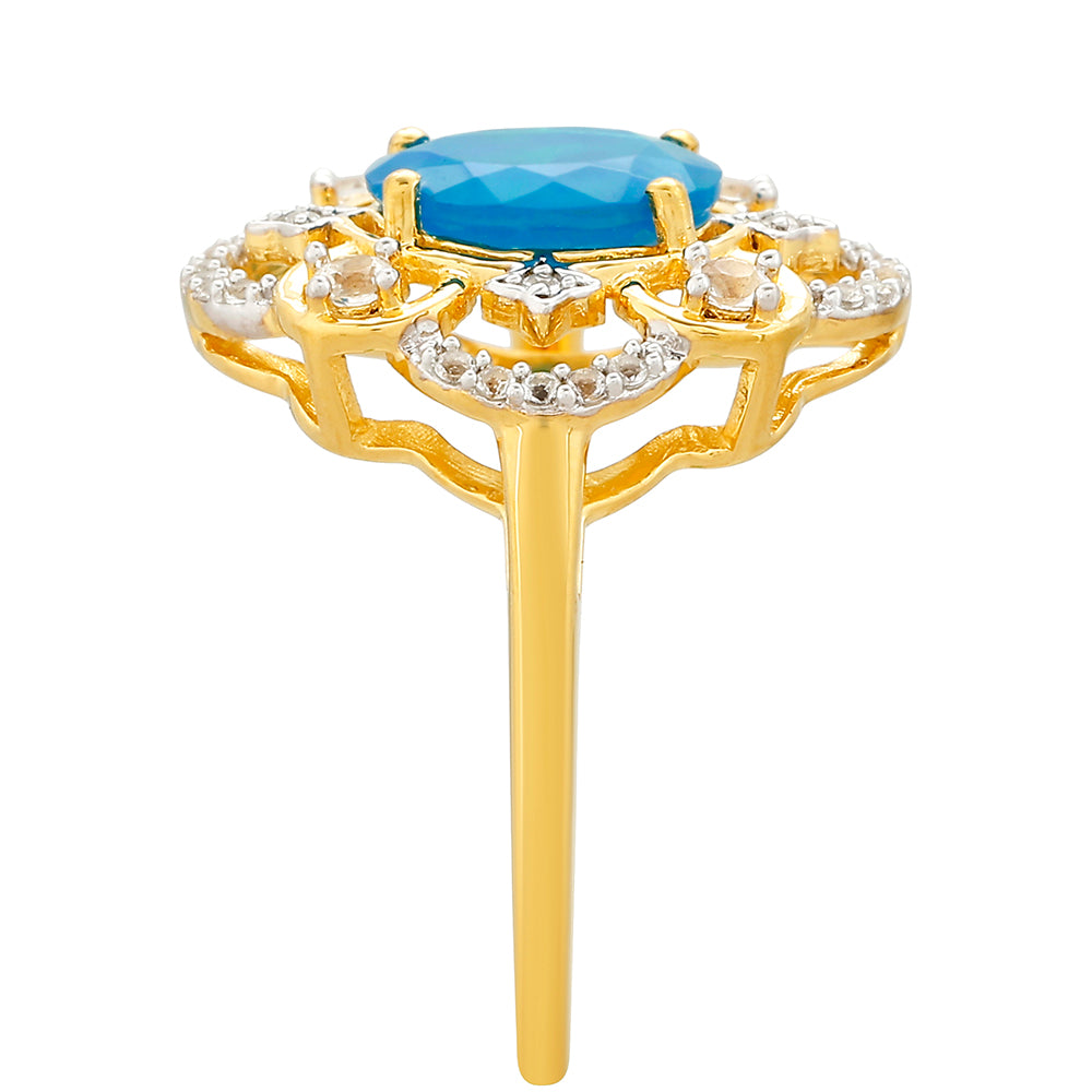 Pozlacené Stříbro 925/1000 - Prsten s etiopským Paraiba modrým opálem a Bílým Topazem - Karátové číslo: 1.29. přibližná hmotnost: 3.04 gramů 3 