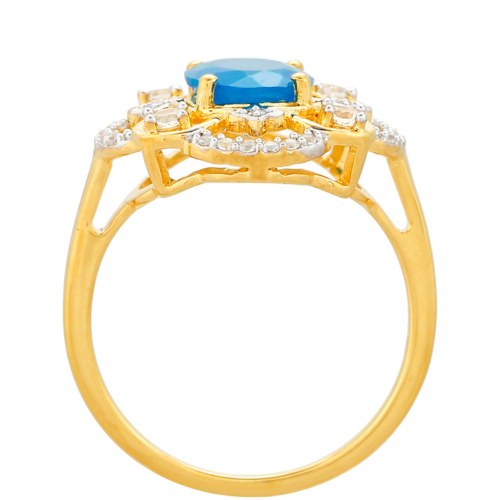 Pozlacené Stříbro 925/1000 - Prsten s etiopským Paraiba modrým opálem a Bílým Topazem - Karátové číslo: 1.29. přibližná hmotnost: 3.04 gramů 4 