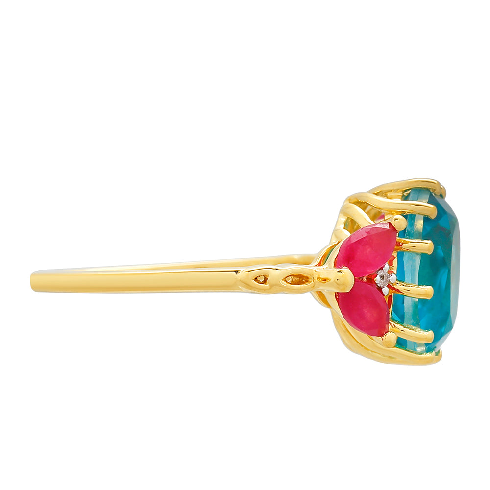 Pozlacený Stříbrný Prsten s Paraiba Křemenem a Červeným Křemenem