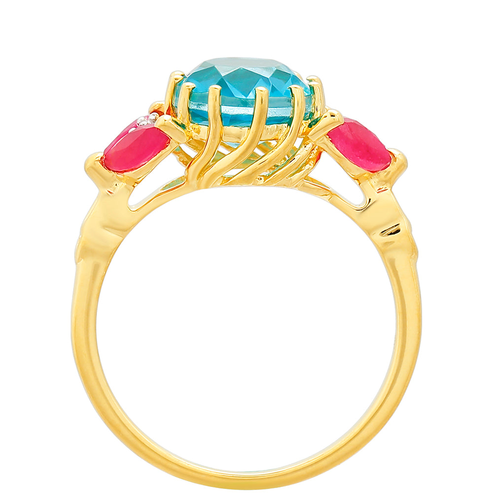 Pozlacený Stříbrný Prsten s Paraiba Křemenem a Červeným Křemenem