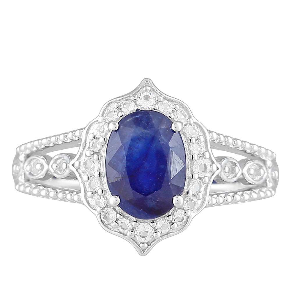 Stříbrný Prsten s Thajským Safírem a Bílým Topazem