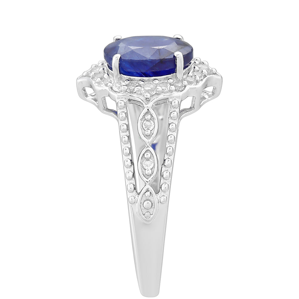 Stříbrný Prsten s Thajským Safírem a Bílým Topazem 3 