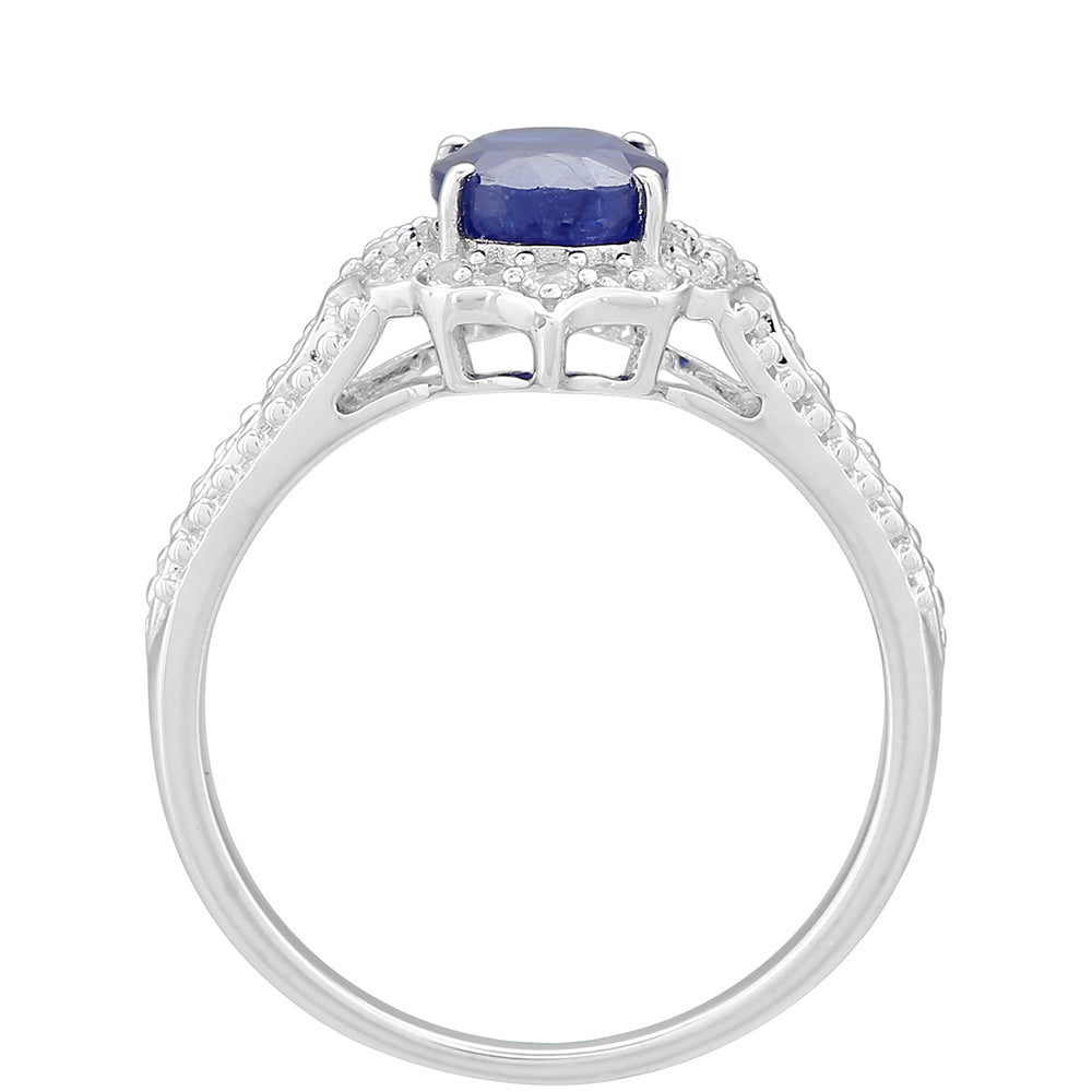 Stříbrný Prsten s Thajským Safírem a Bílým Topazem 4 