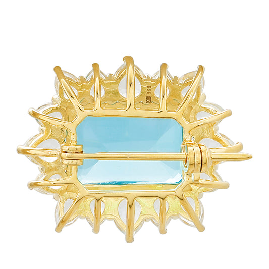 Pozlacený Stříbrný Brož s Paraiba Křemenem a Bílým Topazem