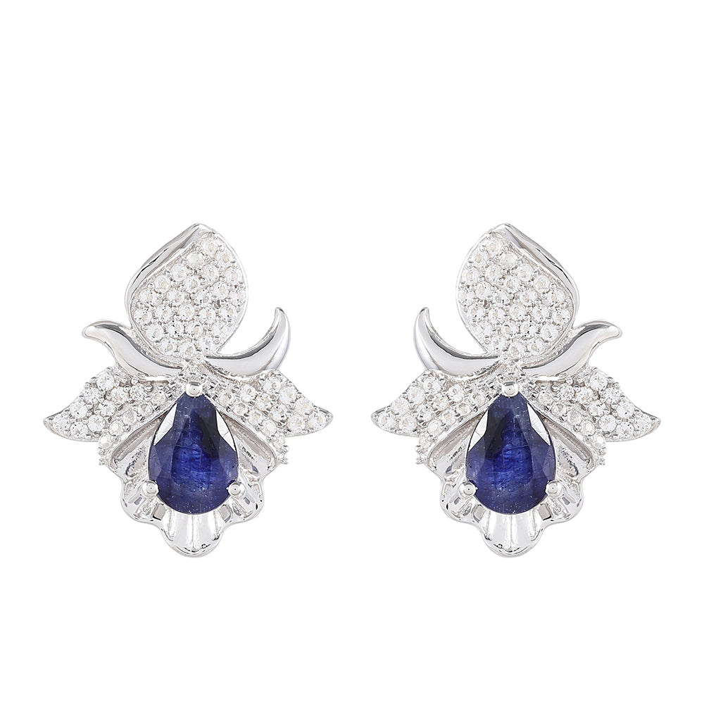 Stříbrné Náušnice s Thajským Safírem a Bílým Topazem 1 