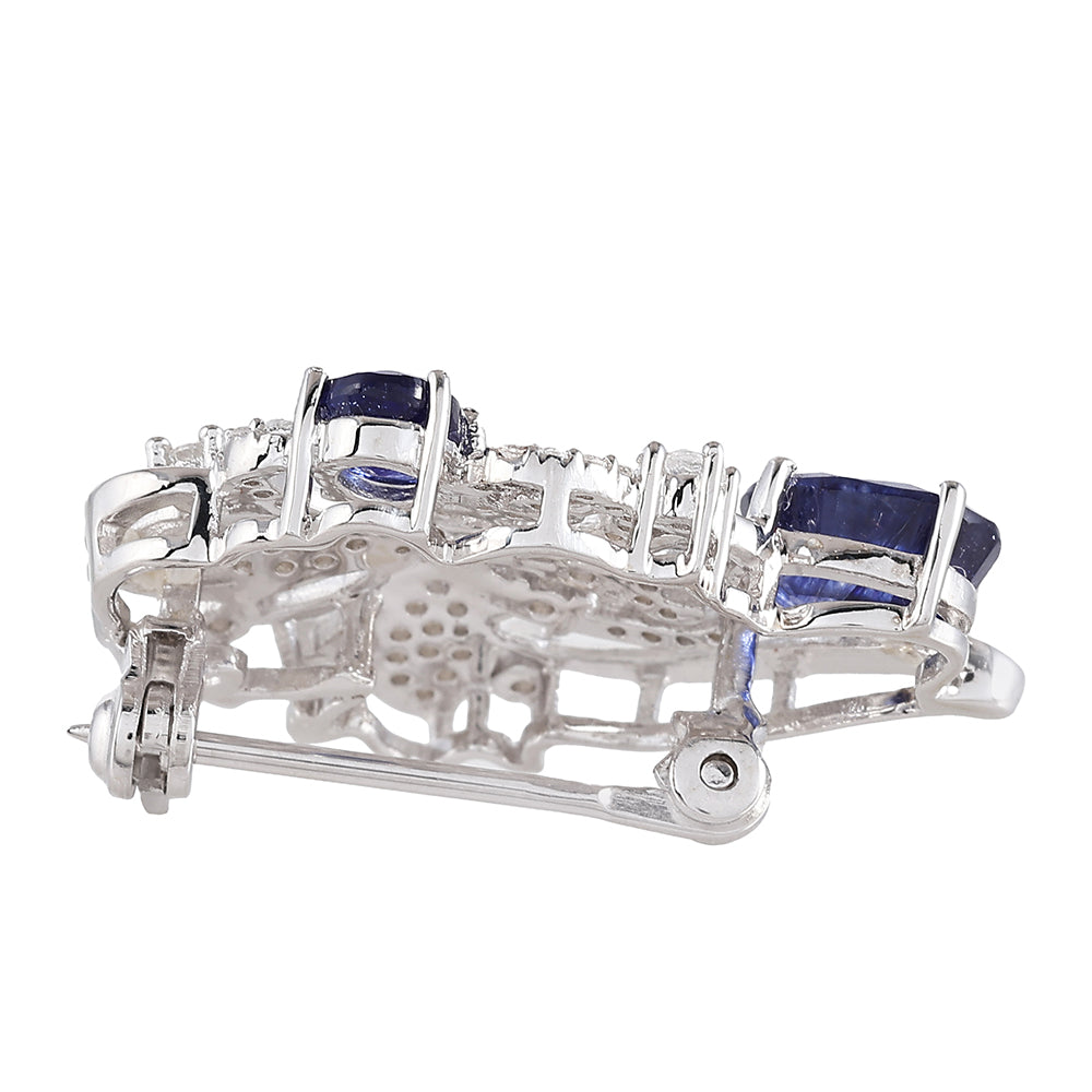 Stříbro 925/1000 - Brož s Thajským Safírem a Bílým Topazem - Karátové číslo: 2.28. přibližná hmotnost: 3.24 gramů 2 