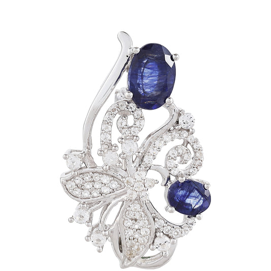 Stříbro 925/1000 - Brož s Thajským Safírem a Bílým Topazem - Karátové číslo: 2.28. přibližná hmotnost: 3.24 gramů