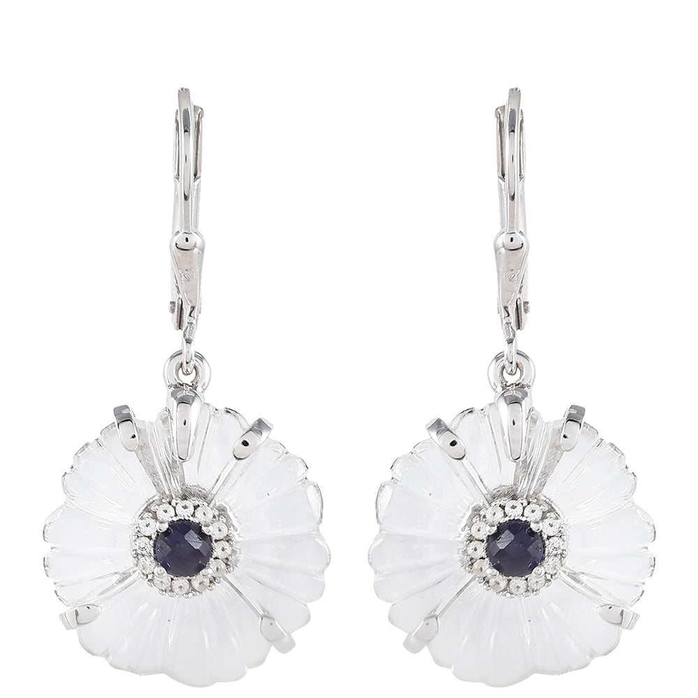 Stříbrné Náušnice s Thajským Safírem a Křišťálovým Křemenem