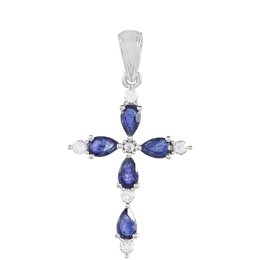 Kříž Stříbrný Přívěsek s Thajským Safírem a Bílým Topazem 1 