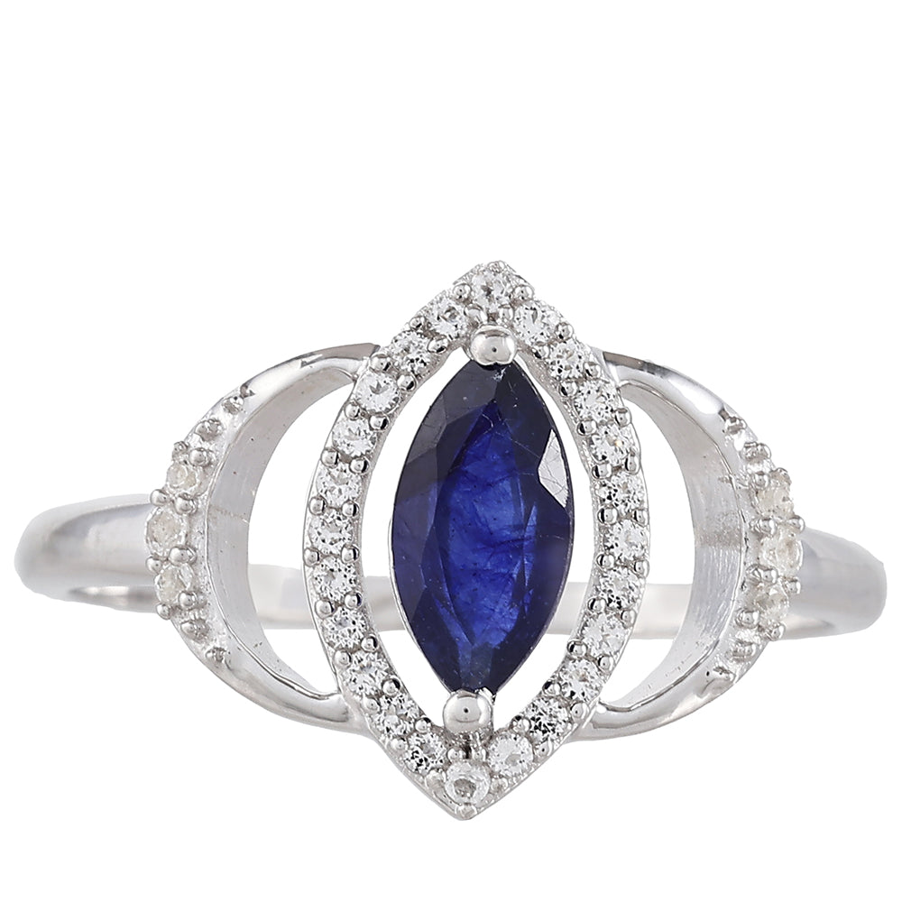 Stříbro 925/1000 - Prsten s Thajským Safírem a Bílým Topazem - Karátové číslo: 0.95. přibližná hmotnost: 2.01 gramů 1 