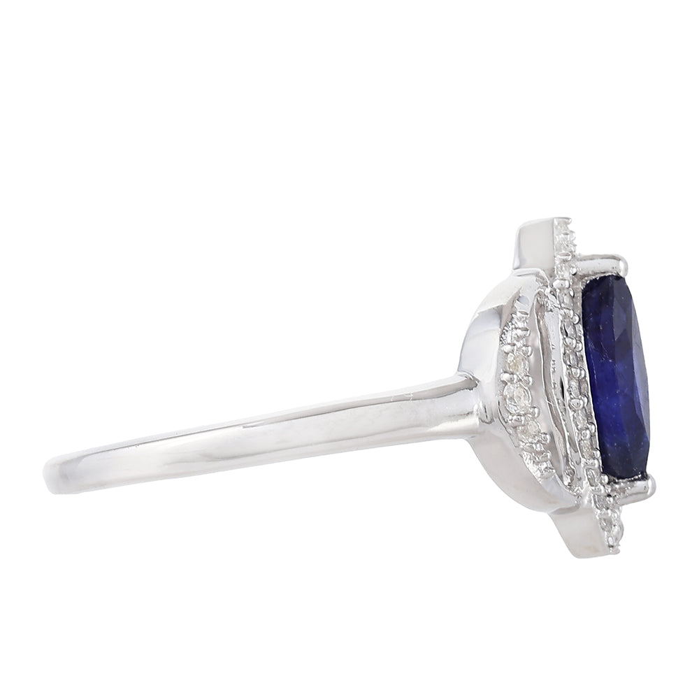 Stříbro 925/1000 - Prsten s Thajským Safírem a Bílým Topazem - Karátové číslo: 0.95. přibližná hmotnost: 2.01 gramů 2 