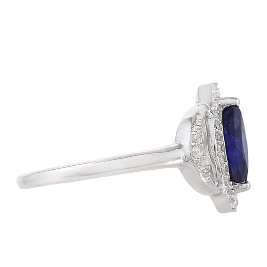 Stříbro 925/1000 - Prsten s Thajským Safírem a Bílým Topazem - Karátové číslo: 0.95. přibližná hmotnost: 2.01 gramů