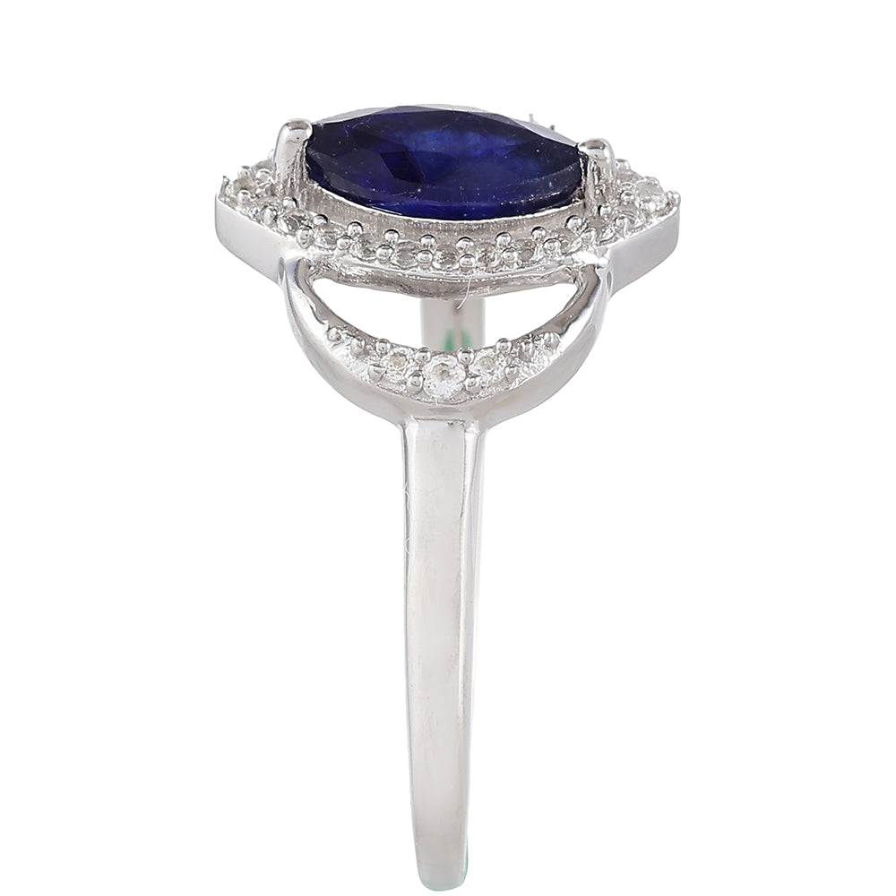 Stříbro 925/1000 - Prsten s Thajským Safírem a Bílým Topazem - Karátové číslo: 0.95. přibližná hmotnost: 2.01 gramů