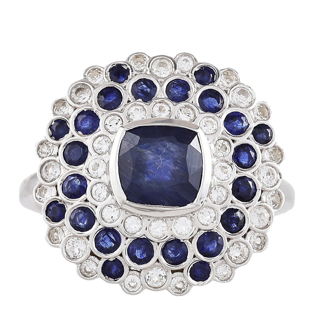 Stříbrný Prsten s Thajským Safírem a Bílým Topazem 1 