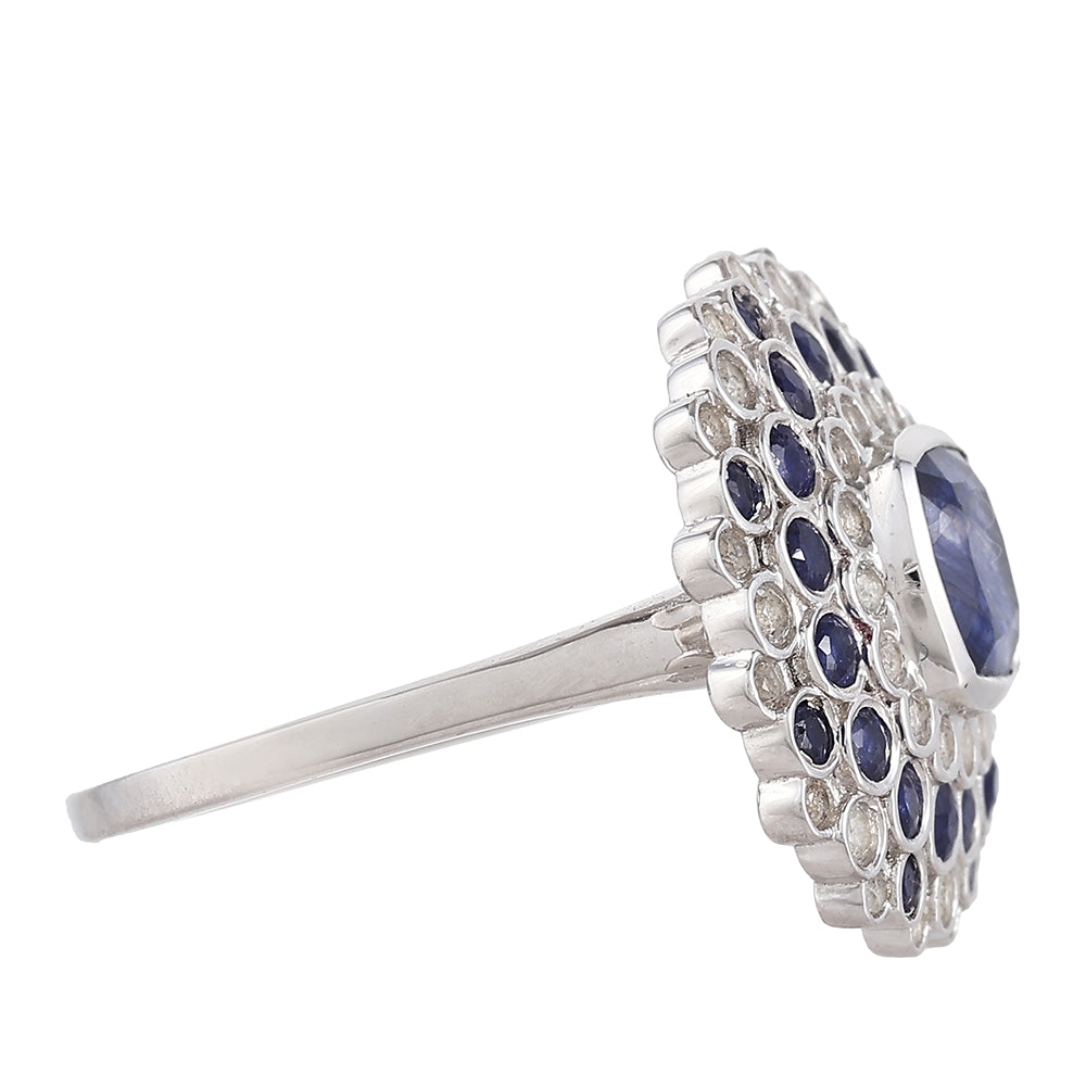 Stříbrný Prsten s Thajským Safírem a Bílým Topazem 2 