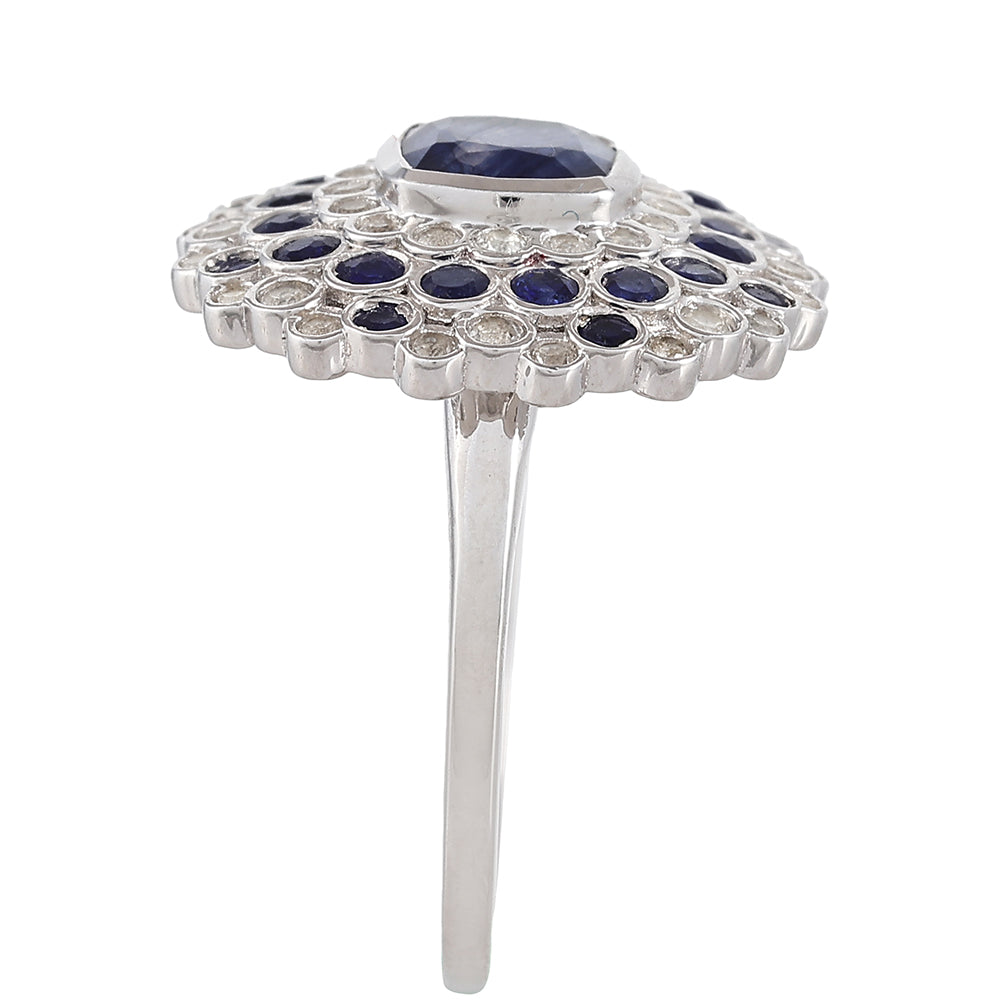 Stříbrný Prsten s Thajským Safírem a Bílým Topazem