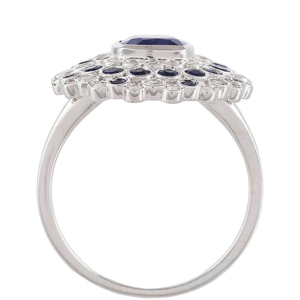 Stříbrný Prsten s Thajským Safírem a Bílým Topazem