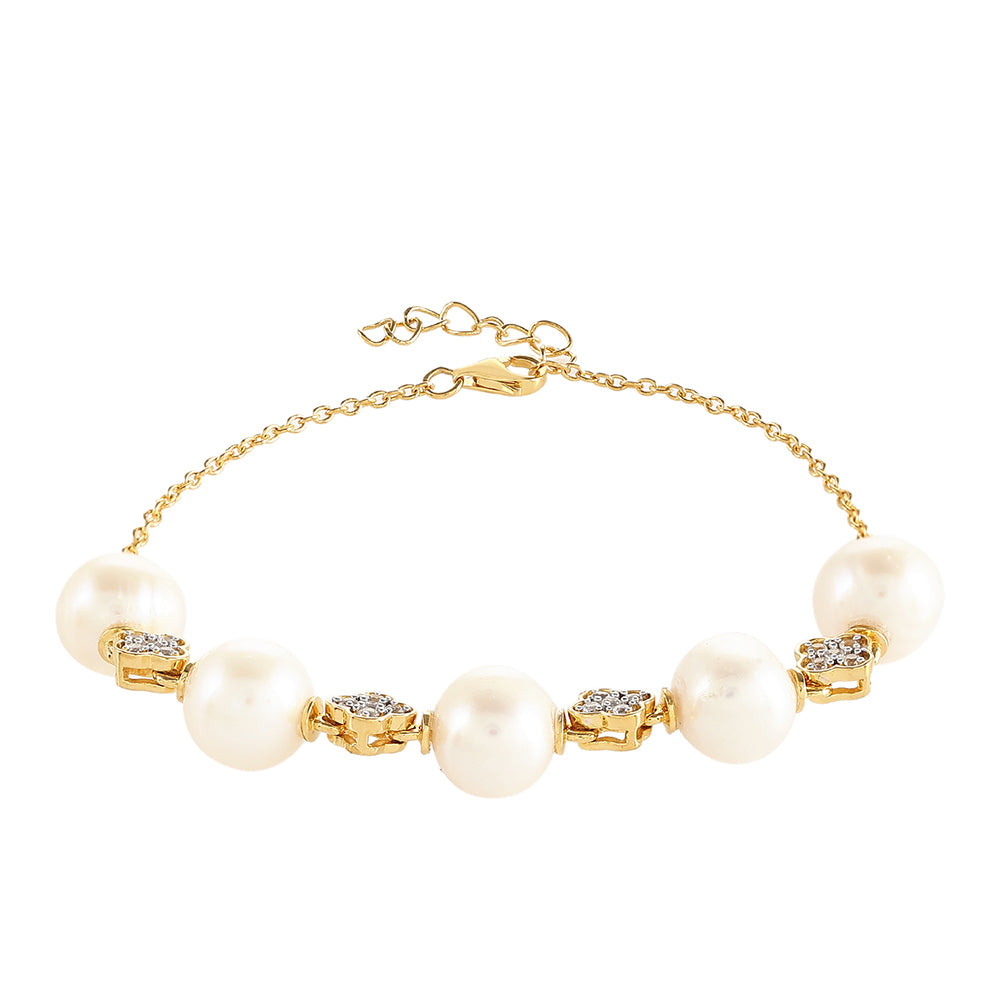 Pozlacené Stříbro 925/1000 - Náramek s Barokní Sladkovodní Kultivovanou Perlou a Bílým Topazem - Karátové číslo: 25.82. přibližná hmotnost: 8.44 gramů