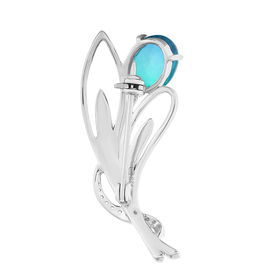 Stříbro 925/1000 - Brož s Pavím Křemenem a Bílým Topazem - Karátové číslo: 2.06. přibližná hmotnost: 4.42 gramů 2 